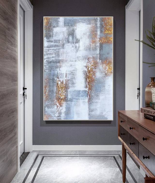 Grey Texture Painting Gold Abstract Canvas Artwork DBRZ7 wall art